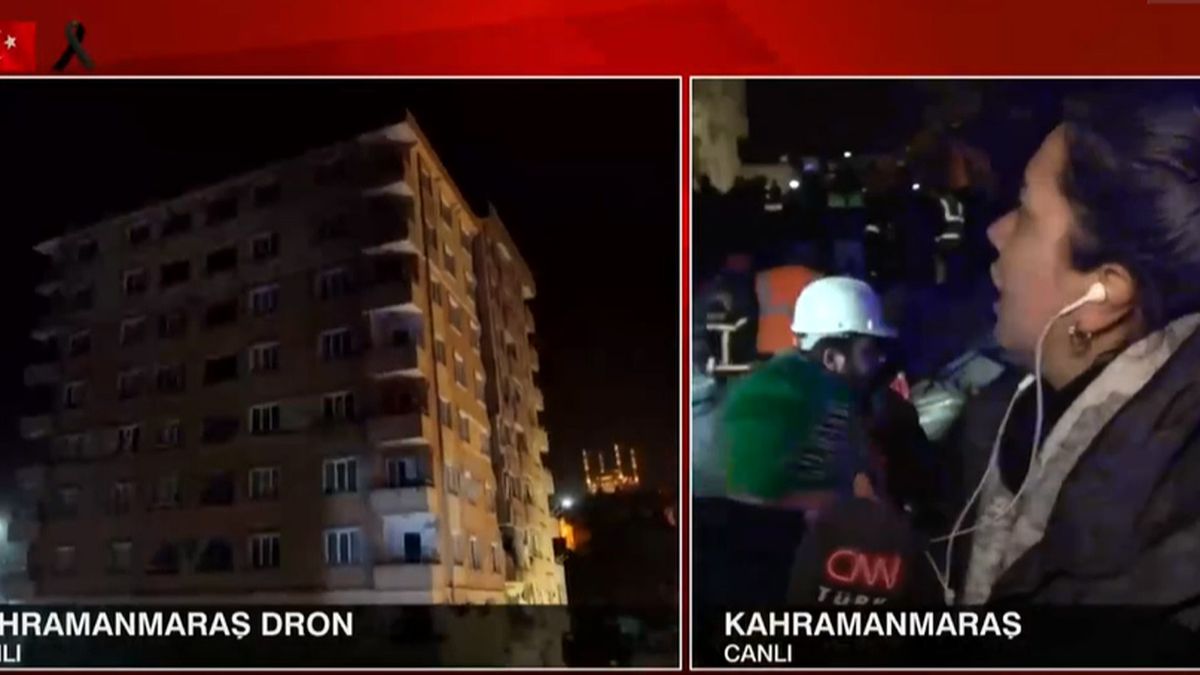 Canlı yayın sırasında depreme yakanlardılar: Hasarlı binanın çökme riski paniğe neden oldu