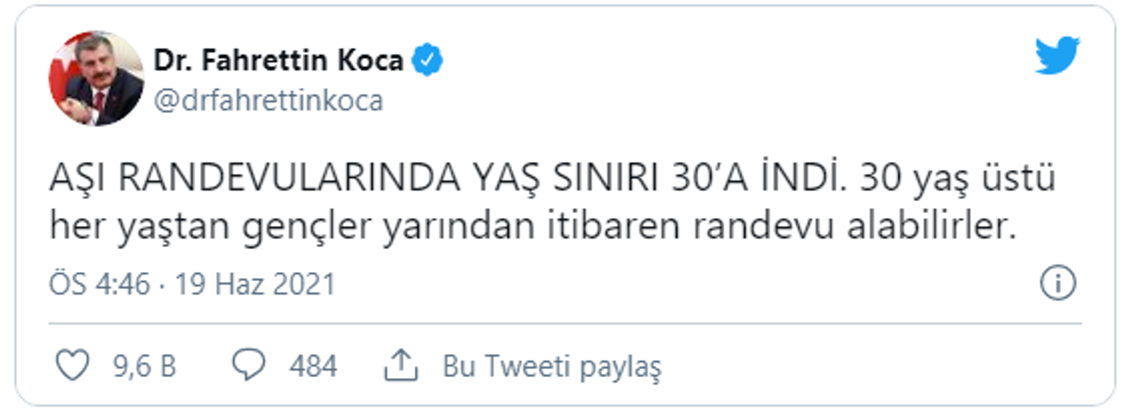 koronavirüs aşısında yaş sınırı 30