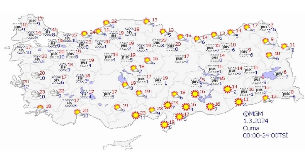 1 Mart 2024 hava durumu haritası 1 Mart 2024 hava durumu haritası