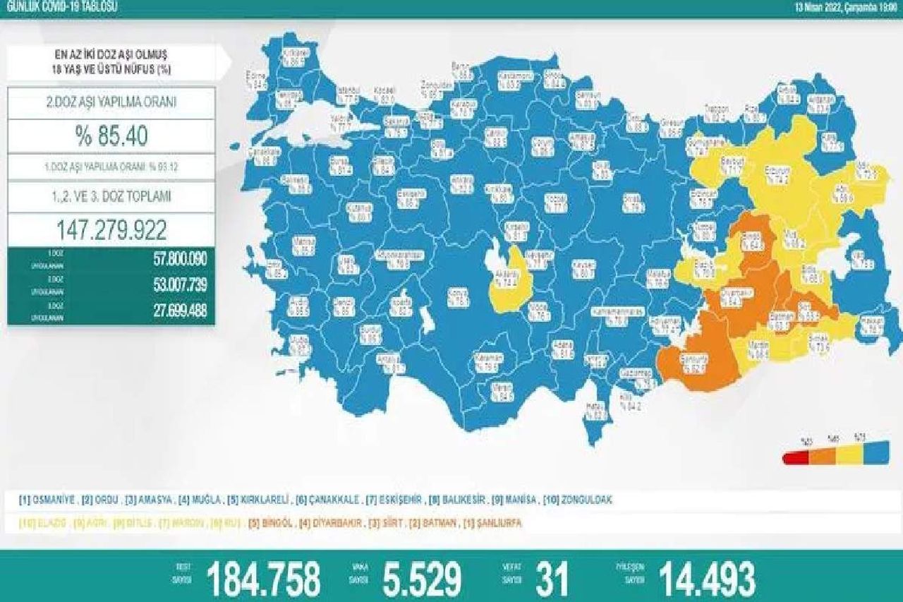 13 Nisan Korona tablosu