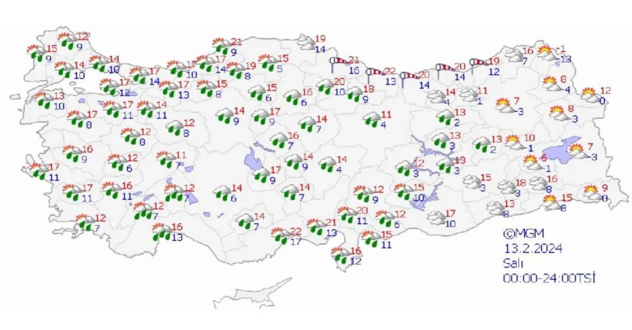 13 Şubat hava durumu 13 Şubat hava durumu