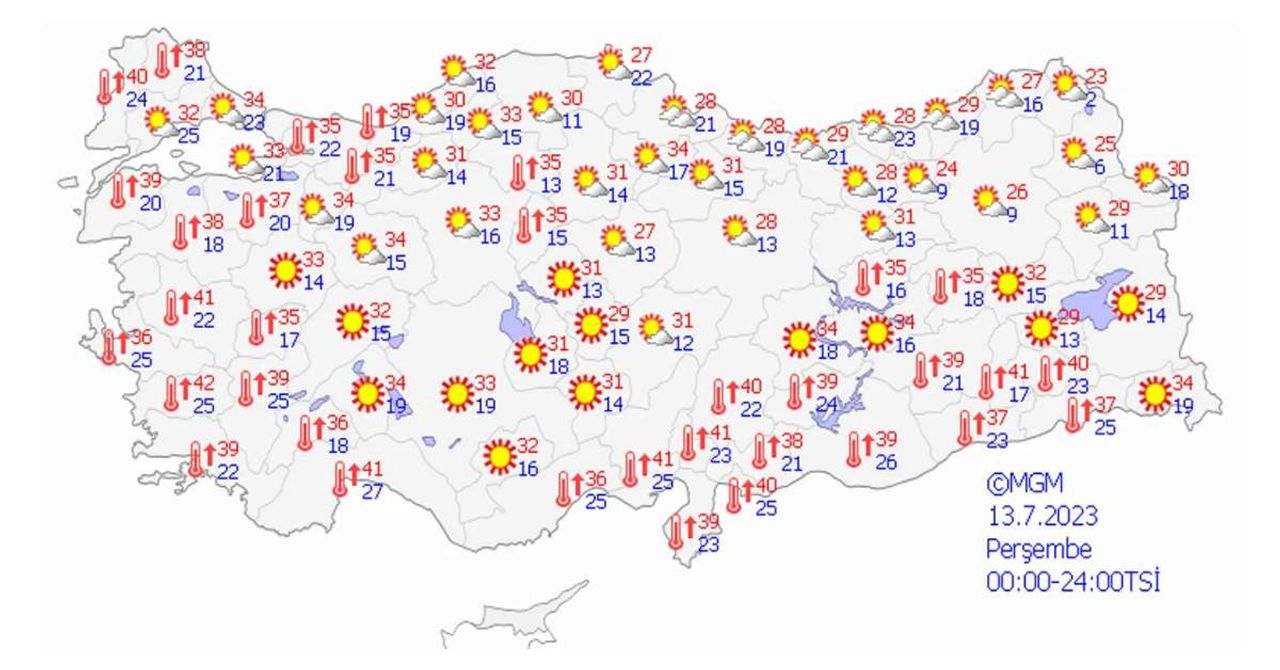 13 Temmuz 2023 hava durumu 13 Temmuz 2023 hava durumu