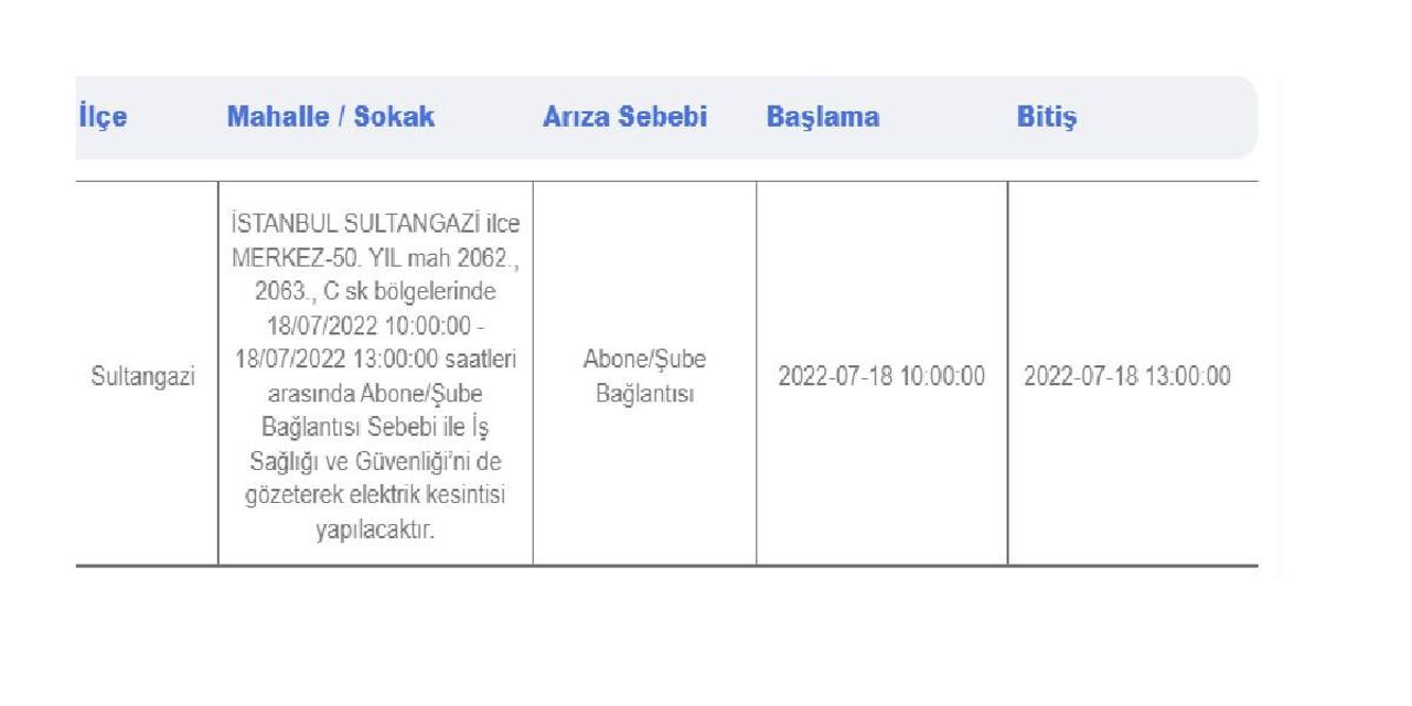 18 Temmuz Sultangazi Elektrik Kesintisi 18 Temmuz Sultangazi Elektrik Kesintisi
