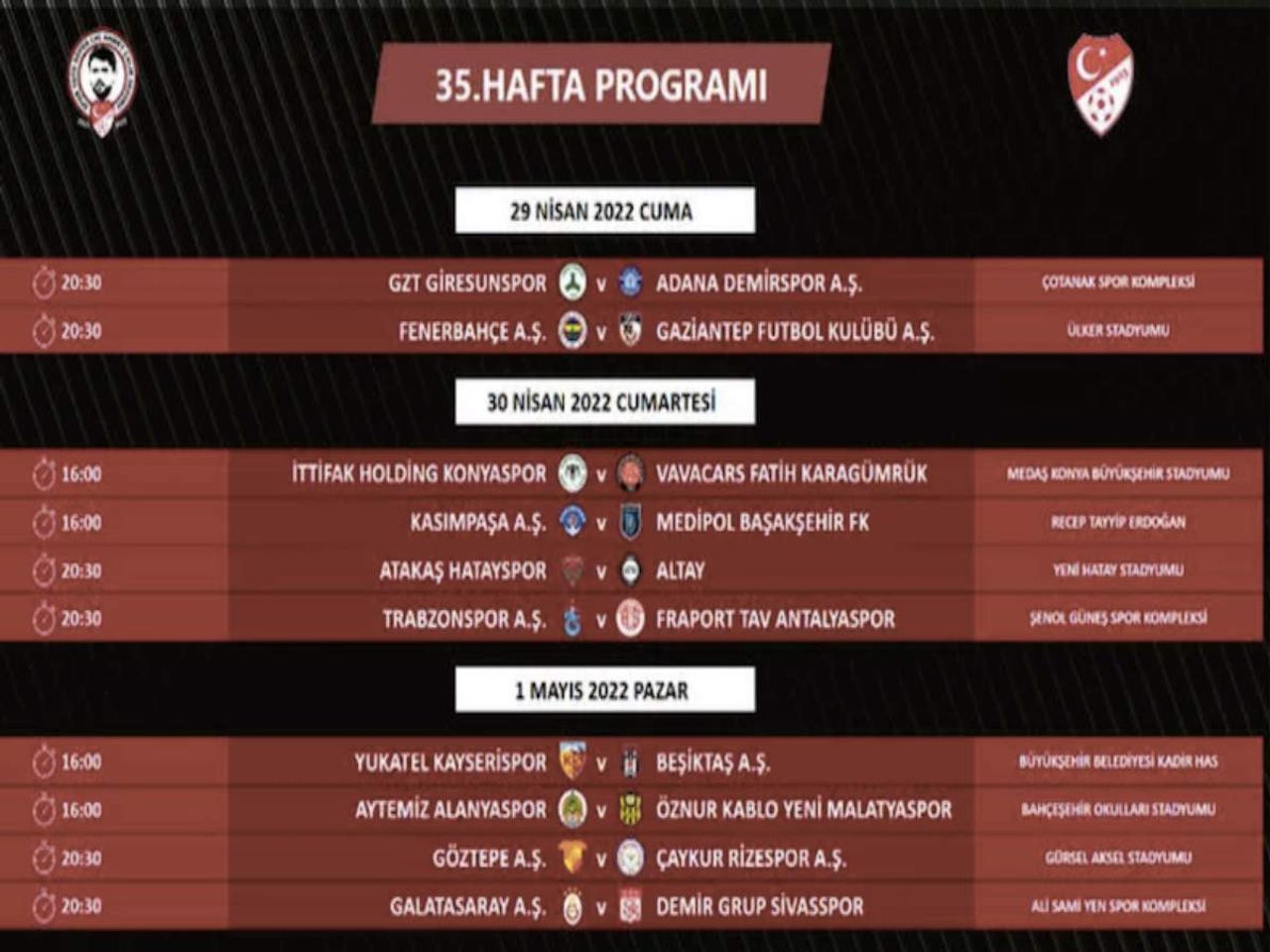 35.hafta derbi programı 35.hafta derbi programı