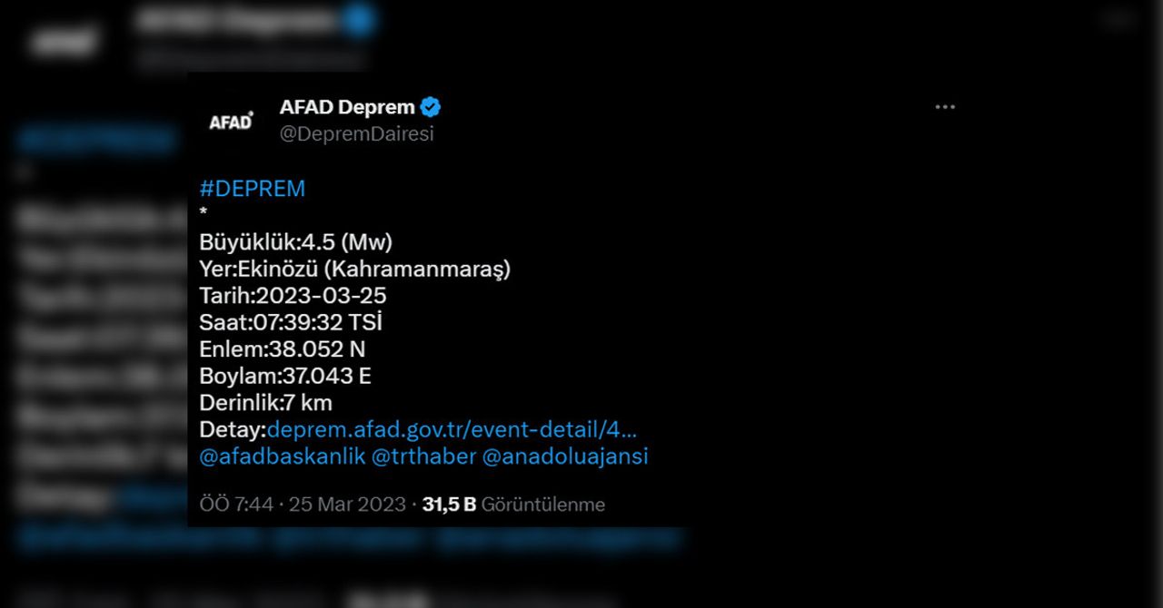 4.5 büyüklüğünde deprem 4.5 büyüklüğünde deprem