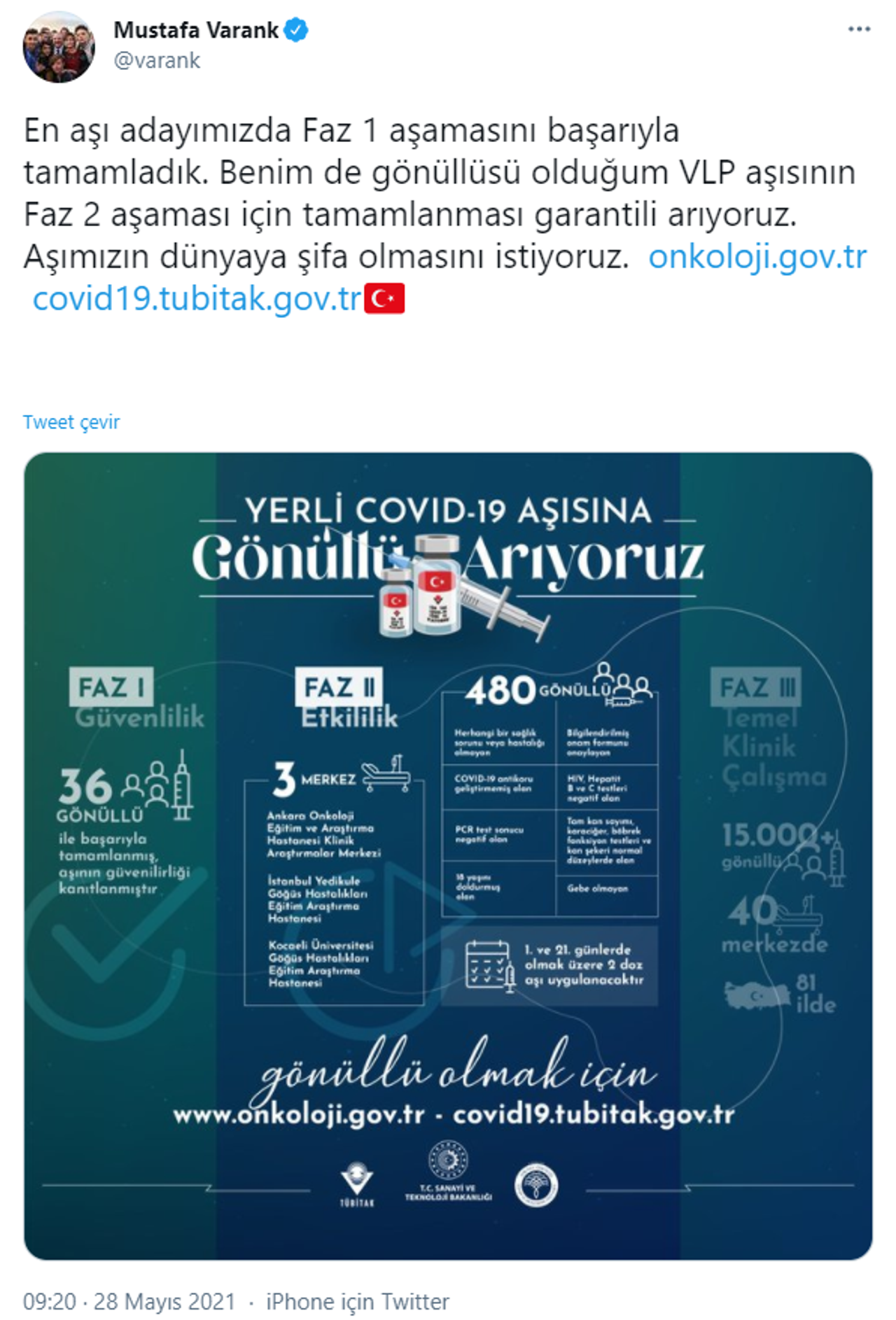bakan varank: yerli aşı için gönüllü isteniyor bakan varank: yerli aşı için gönüllü isteniyor