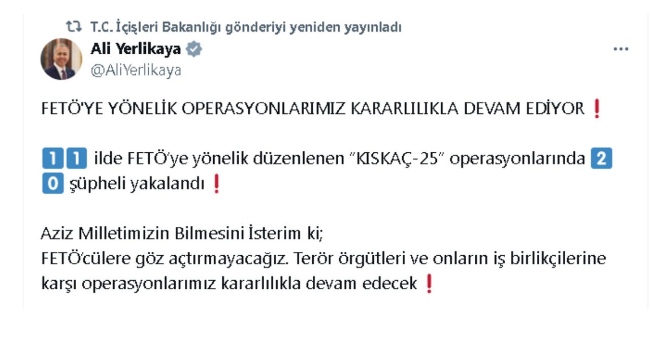 Ali Yerlikaya Açıklaması Ali Yerlikaya Açıklaması