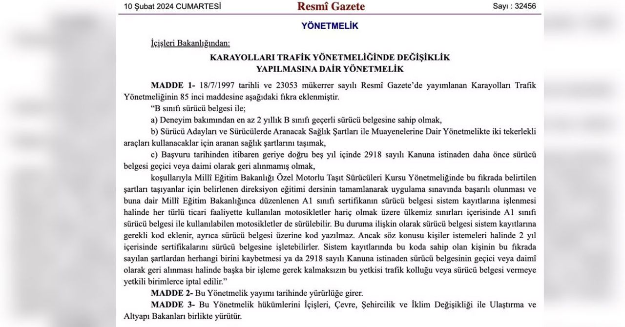 B ehliyetliler hakkında yeni karar B ehliyetliler hakkında yeni karar