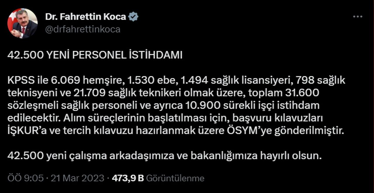 Bakan Koca müjdeyi verdi Bakan Koca müjdeyi verdi