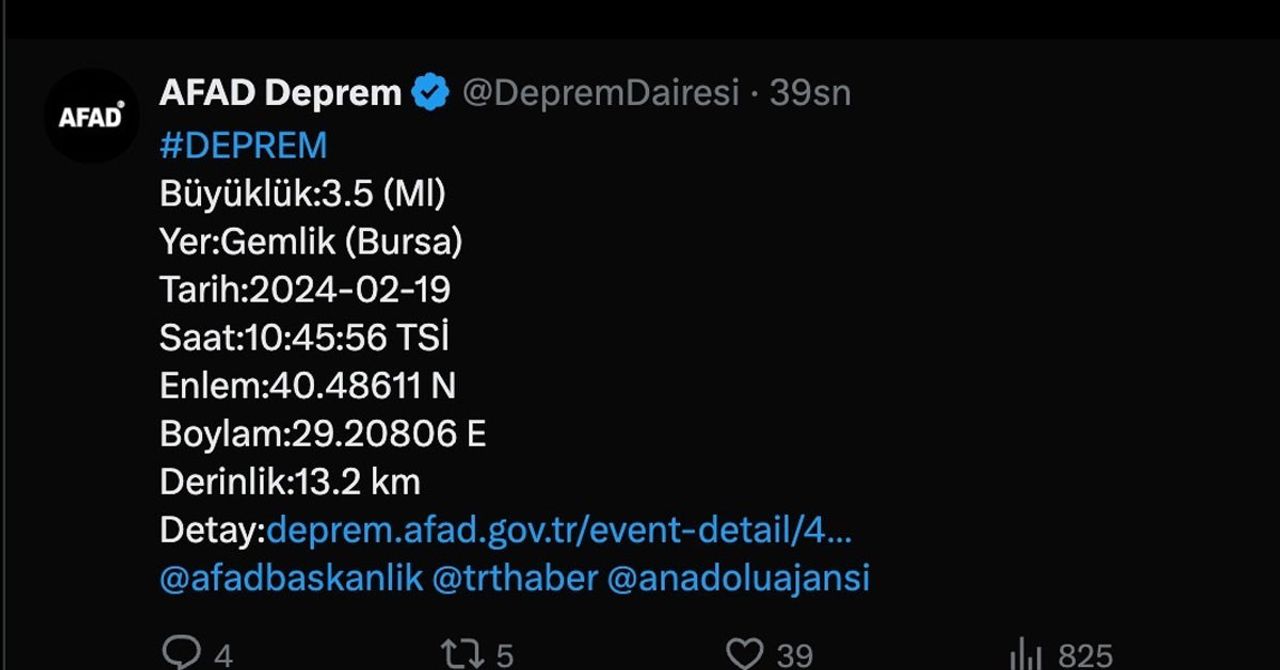 Bursa deprem afad açıklama