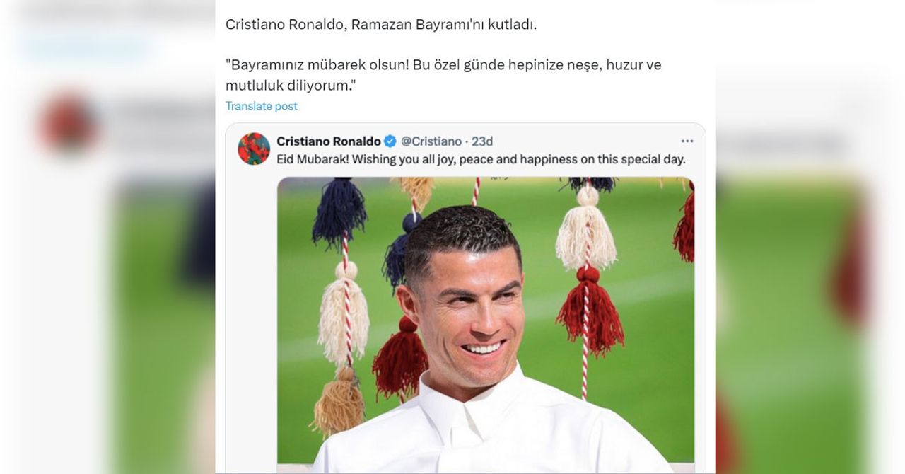 Cristiano Ronaldo, sosyal medya hesabı üzerinden İslam aleminin Ramazan Bayramı’nı kutladı. Cristiano Ronaldo, sosyal medya hesabı üzerinden İslam aleminin Ramazan Bayramı’nı kutladı.