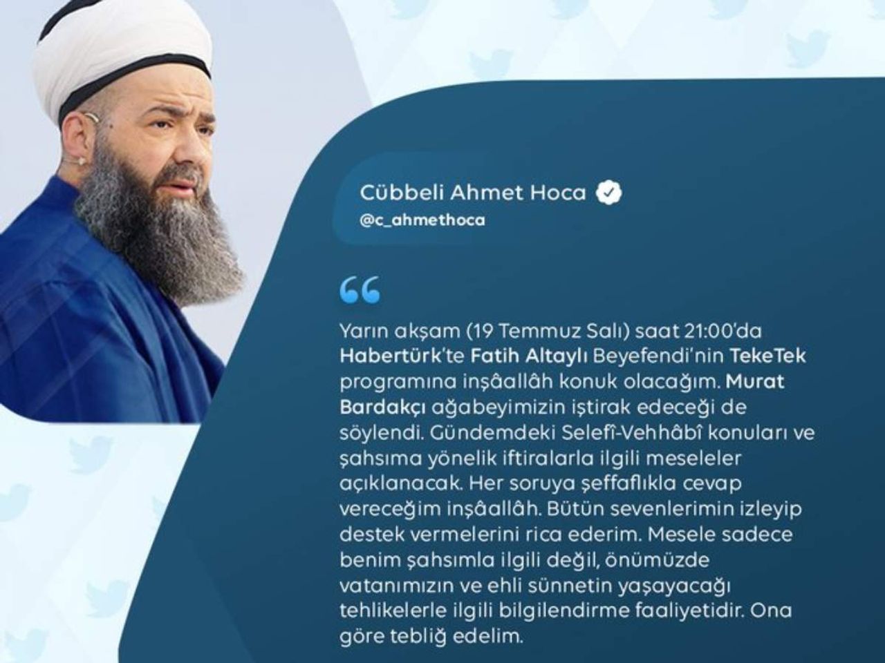 cübbeli ahmet katılacağı program