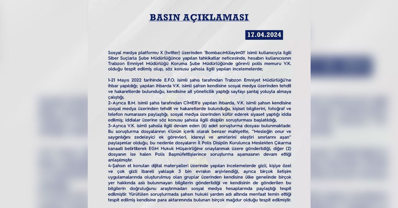 Dizilere konu olan bir olay gerçek hayatta karşılığını buldu. Ünlü oyuncu Kemal Sunal’ın ‘Korkusuz Korkak’ filminde hayat verdiği ‘‘Bombacı Mülayim’’ karakterini benimseyen bir kullanıcı sosyal medya hesabı X Dizilere konu olan bir olay gerçek hayatta karşılığını buldu. Ünlü oyuncu Kemal Sunal’ın ‘Korkusuz Korkak’ filminde hayat verdiği ‘‘Bombacı Mülayim’’ karakterini benimseyen bir kullanıcı sosyal medya hesabı X