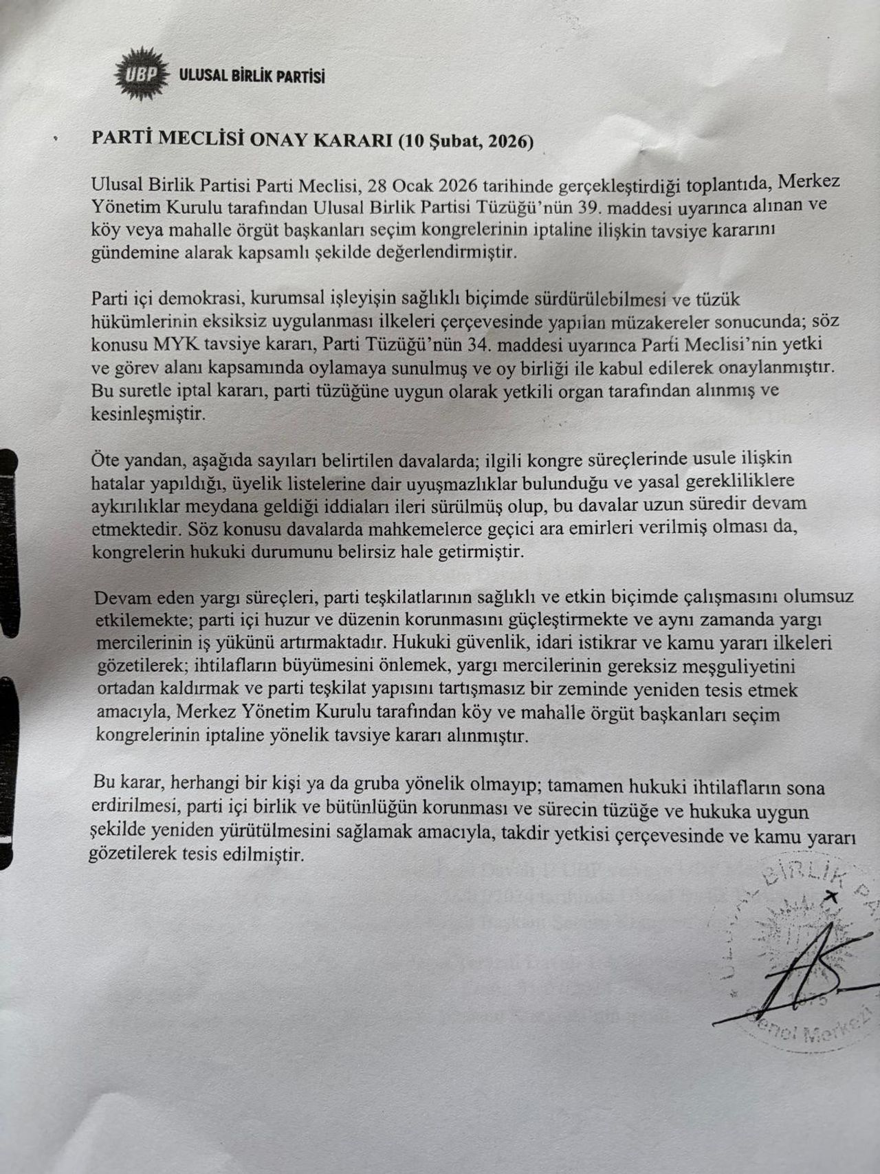 Partş Meclisi Onay Kararı Partş Meclisi Onay Kararı