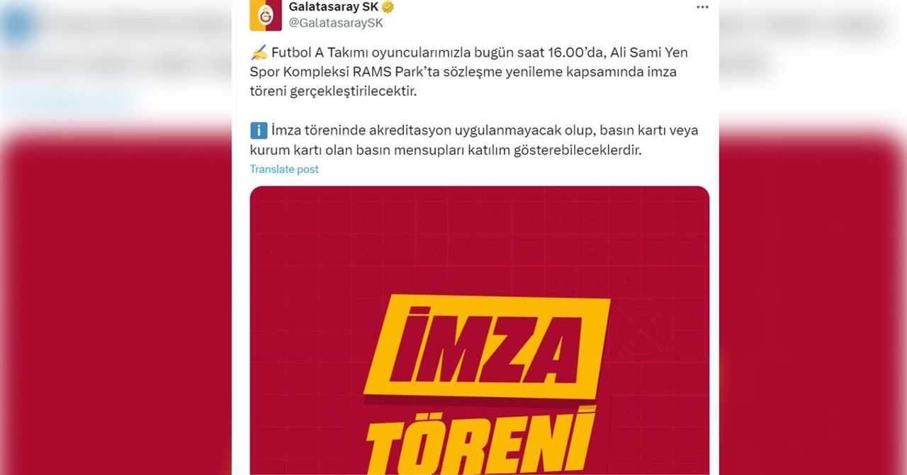 Galatasaray’dan futbol dünyasının merak ettiği haberi duyurdu. A Takım futbolcularıyla sözleşme yenileme kapsamında bugün imza töreni gerçekleştirileceğini açıkladı. Galatasaray’dan futbol dünyasının merak ettiği haberi duyurdu. A Takım futbolcularıyla sözleşme yenileme kapsamında bugün imza töreni gerçekleştirileceğini açıkladı.