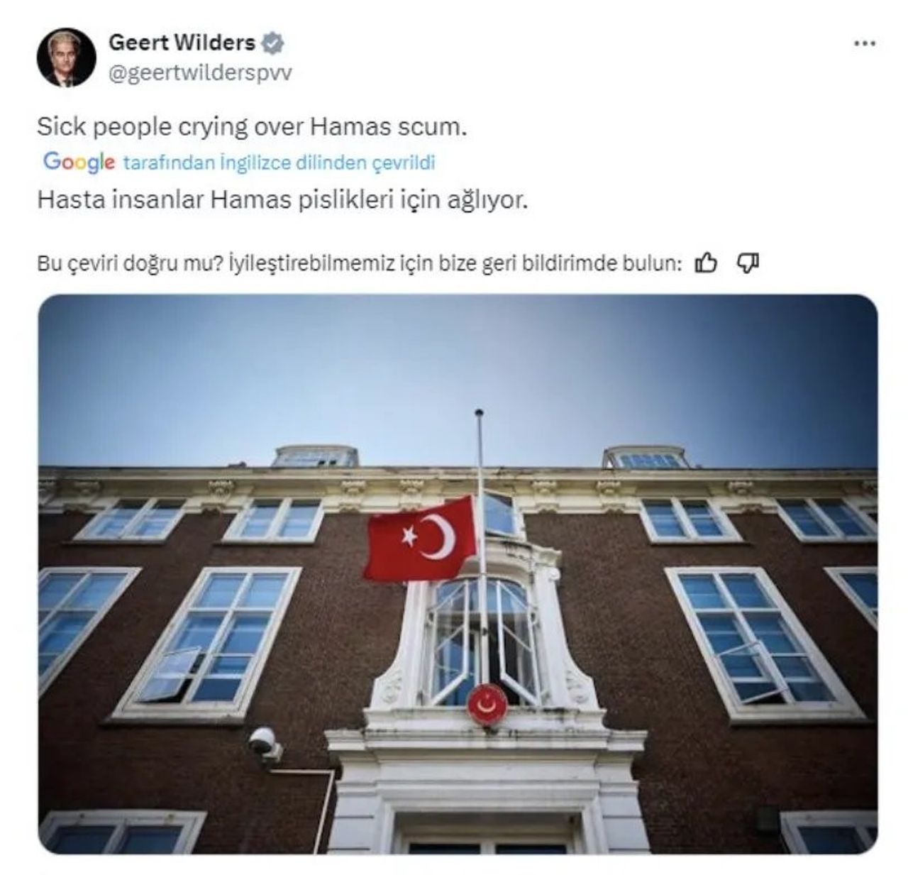 Hollandalı siyasetçi Geert Wilders’tan aşağılık paylaşım: ‘Hamas pisliği için ağlayan hasta insanlar’ Hollandalı siyasetçi Geert Wilders’tan aşağılık paylaşım: ‘Hamas pisliği için ağlayan hasta insanlar’