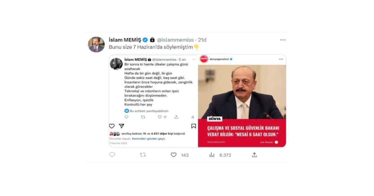 İslam Memiş mesai saati İslam Memiş mesai saati