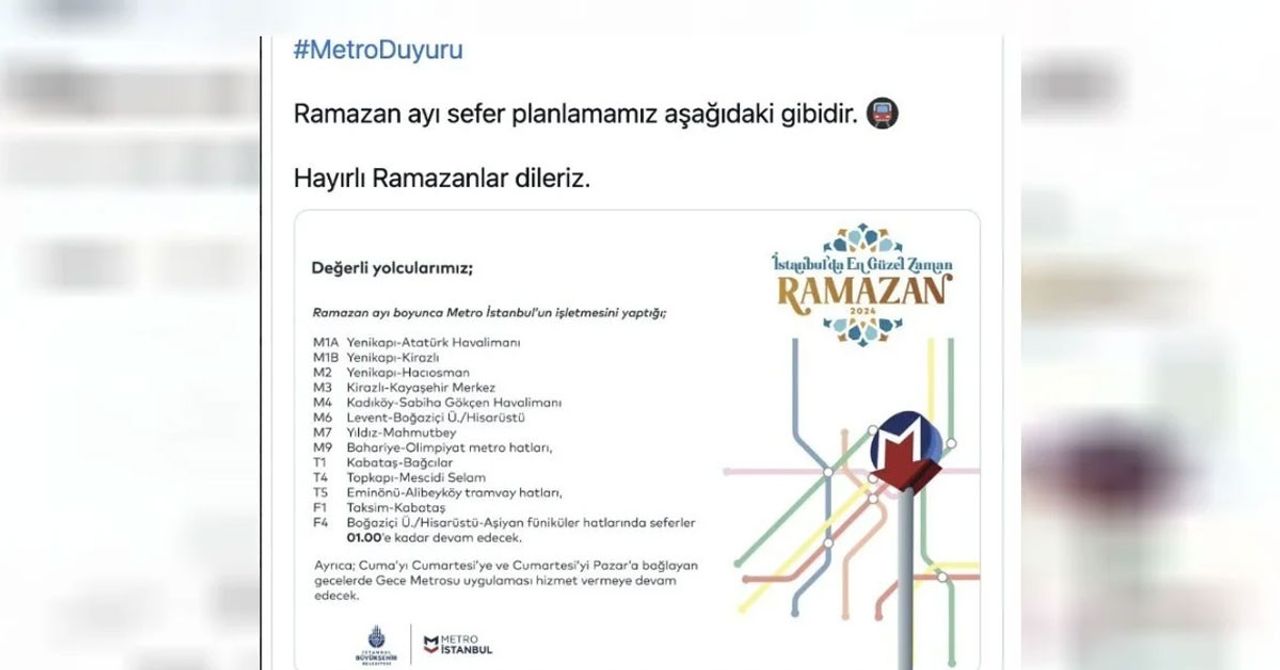 İstanbul Büyükşehir Belediyesi, metro seferlerinin gece 01.00 İstanbul Büyükşehir Belediyesi, metro seferlerinin gece 01.00