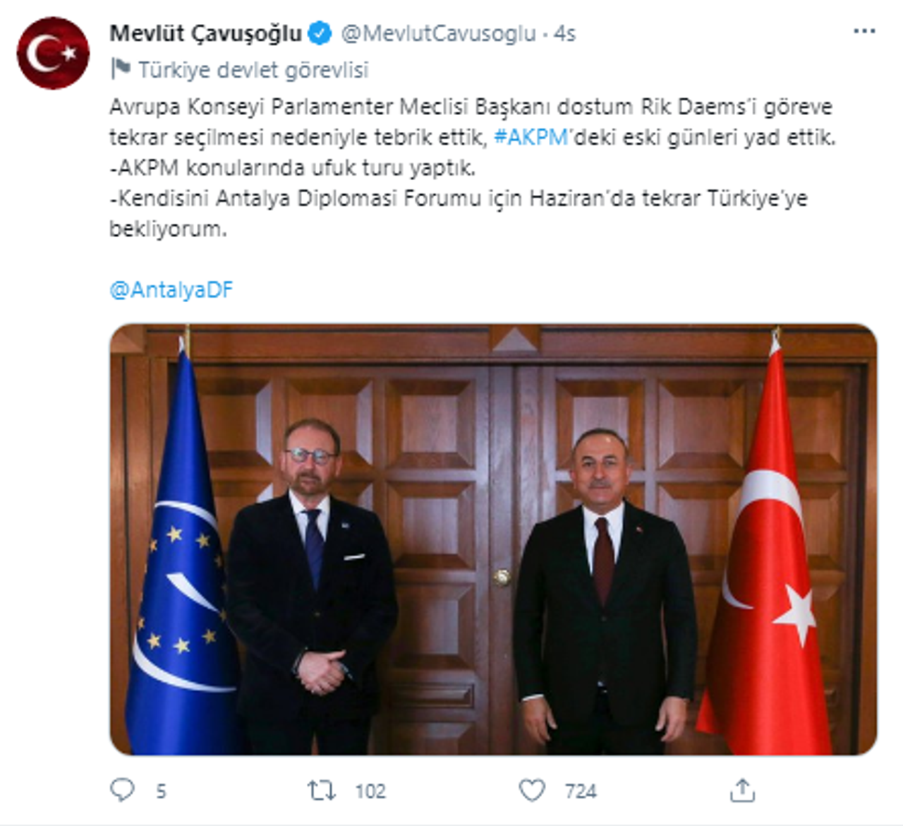 Mevlüt Çavuşoğlu, Avrupa Konseyi Parlamenter Meclisi Başkanı ile Bir Araya Geldi6545454564564 Mevlüt Çavuşoğlu, Avrupa Konseyi Parlamenter Meclisi Başkanı ile Bir Araya Geldi6545454564564