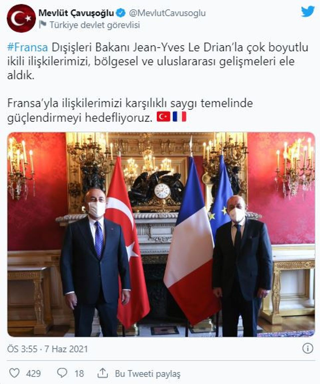 Dışişleri Bakan Çavuşoğlu Fransız Mevkidaşı ile Görüştü56 Dışişleri Bakan Çavuşoğlu Fransız Mevkidaşı ile Görüştü56