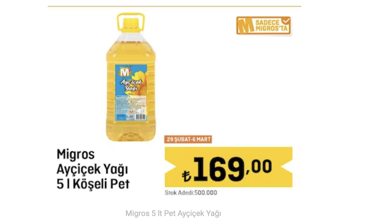 Migros marketler ayçiçek yağı indirimi Migros marketler ayçiçek yağı indirimi