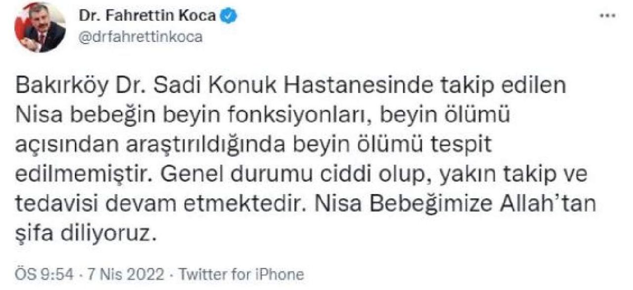 Nisa bebeğin beyin ölümü tespit edilmedi Nisa bebeğin beyin ölümü tespit edilmedi