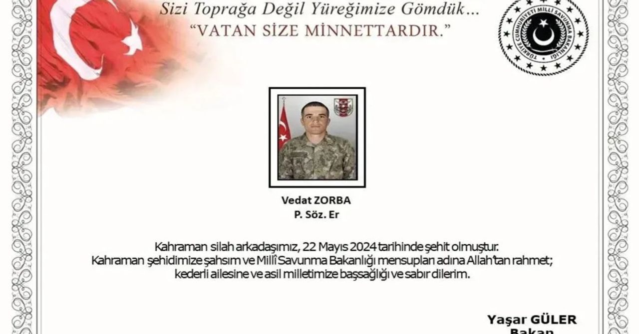 Pençe-Kilit harekat bölgesinden acı haber: Piyade Sözleşmeli Er Vedat Zorba şehit oldu