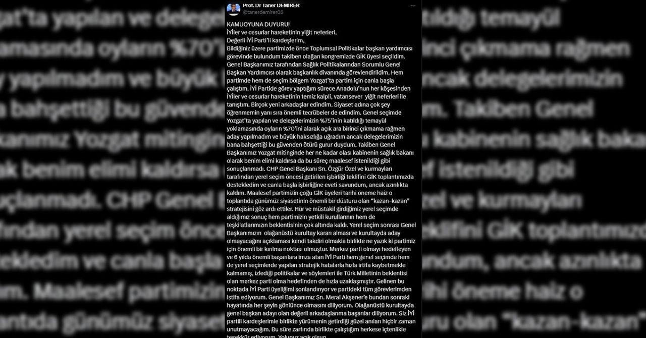 Taner Demirer açıklaması Taner Demirer açıklaması