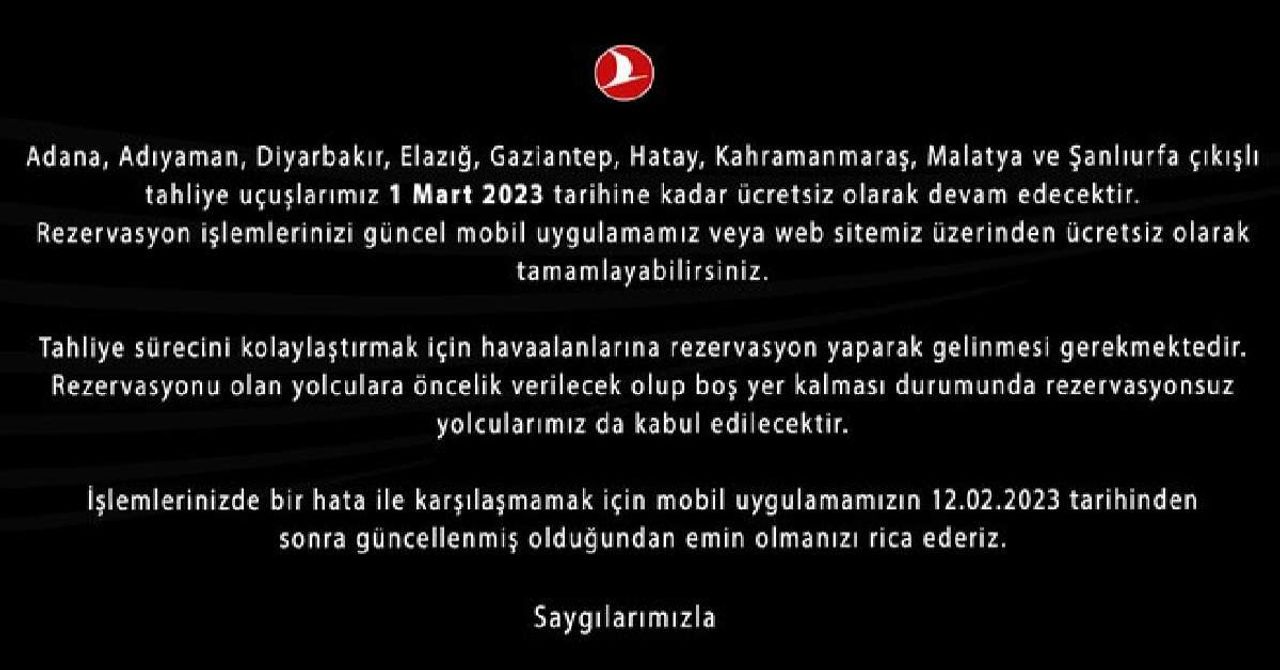 THY Ücretsiz Tahliye THY Ücretsiz Tahliye