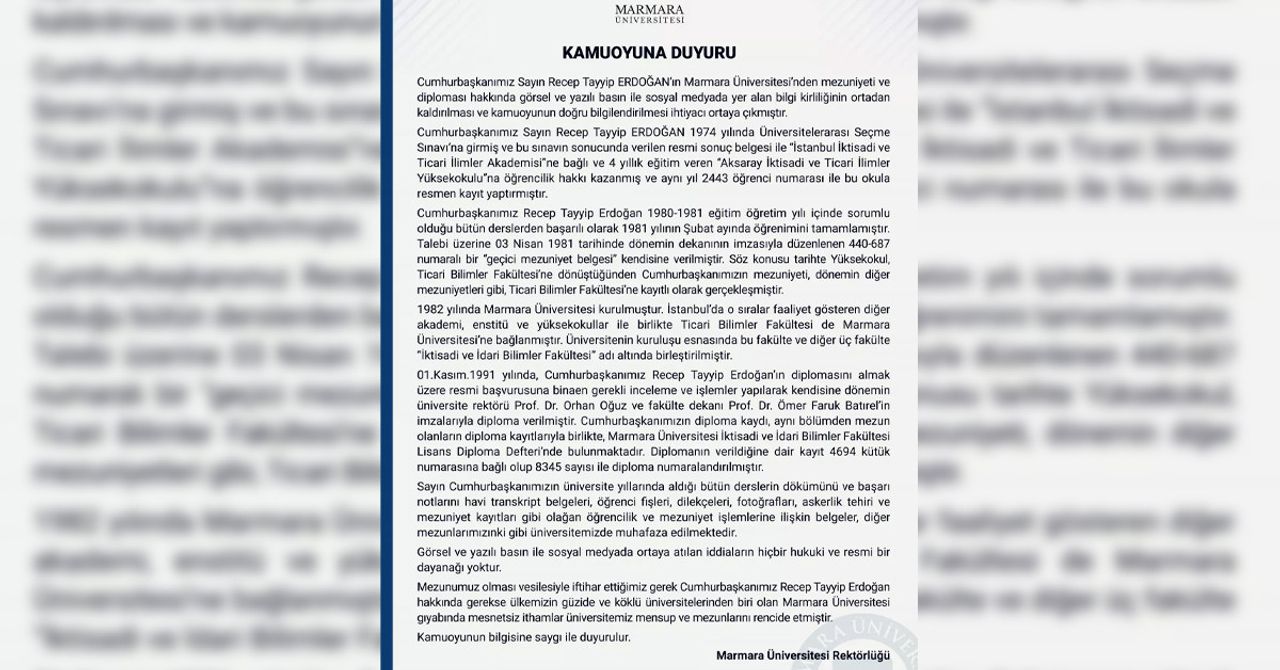 Üniversiteden açıklama Üniversiteden açıklama