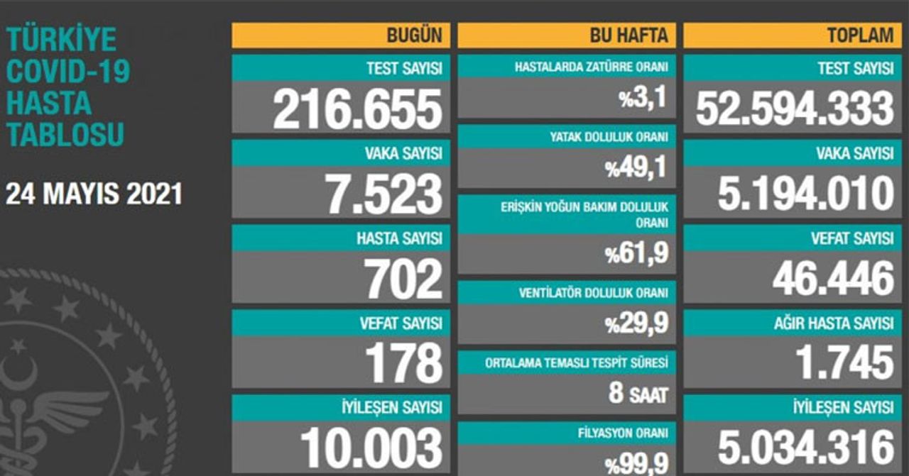 24 mayıs koronavirüs tablosu