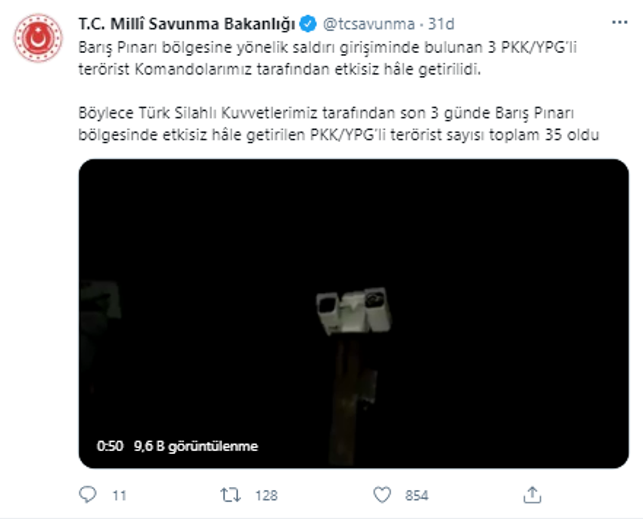 Barış Pınarı Bölgesinde 35 Terörist Etkisiz Hale Getirildi35456456 Barış Pınarı Bölgesinde 35 Terörist Etkisiz Hale Getirildi35456456