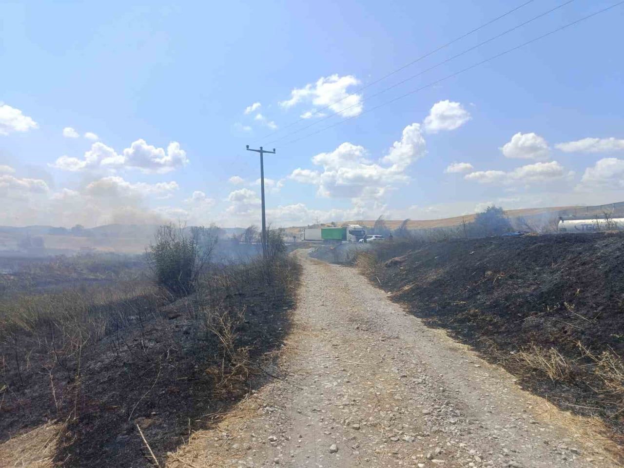 SUSURLUK'TA KARA YOLU KENARINDA ÇIKAN YANGIN ORTAK MÜDAHALEYLE SÖNDÜRÜLDÜ