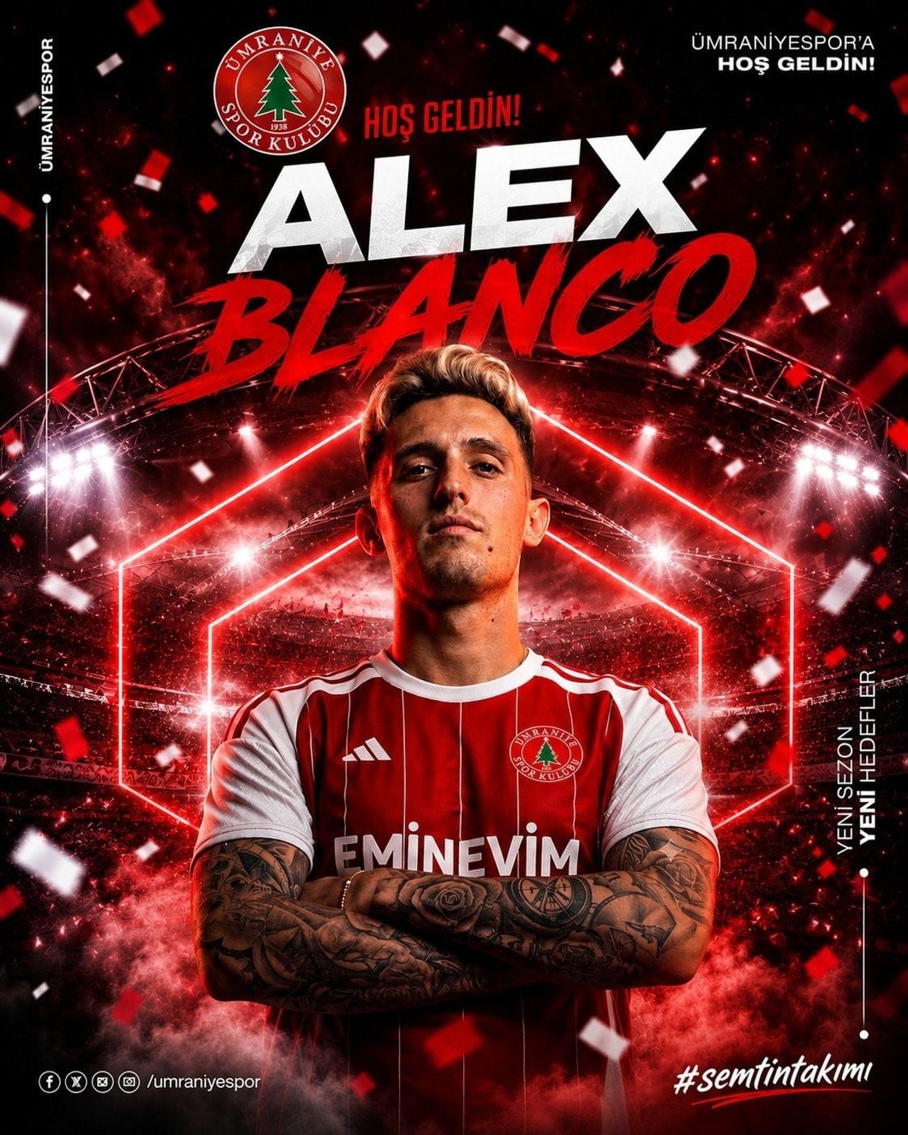 TRENDYOL 1. LİG EKİPLERİNDEN ÜMRANİYESPOR, İSPANYOL FUTBOLCU ALEX BLANCO’YU KADROSUNA KATTI.