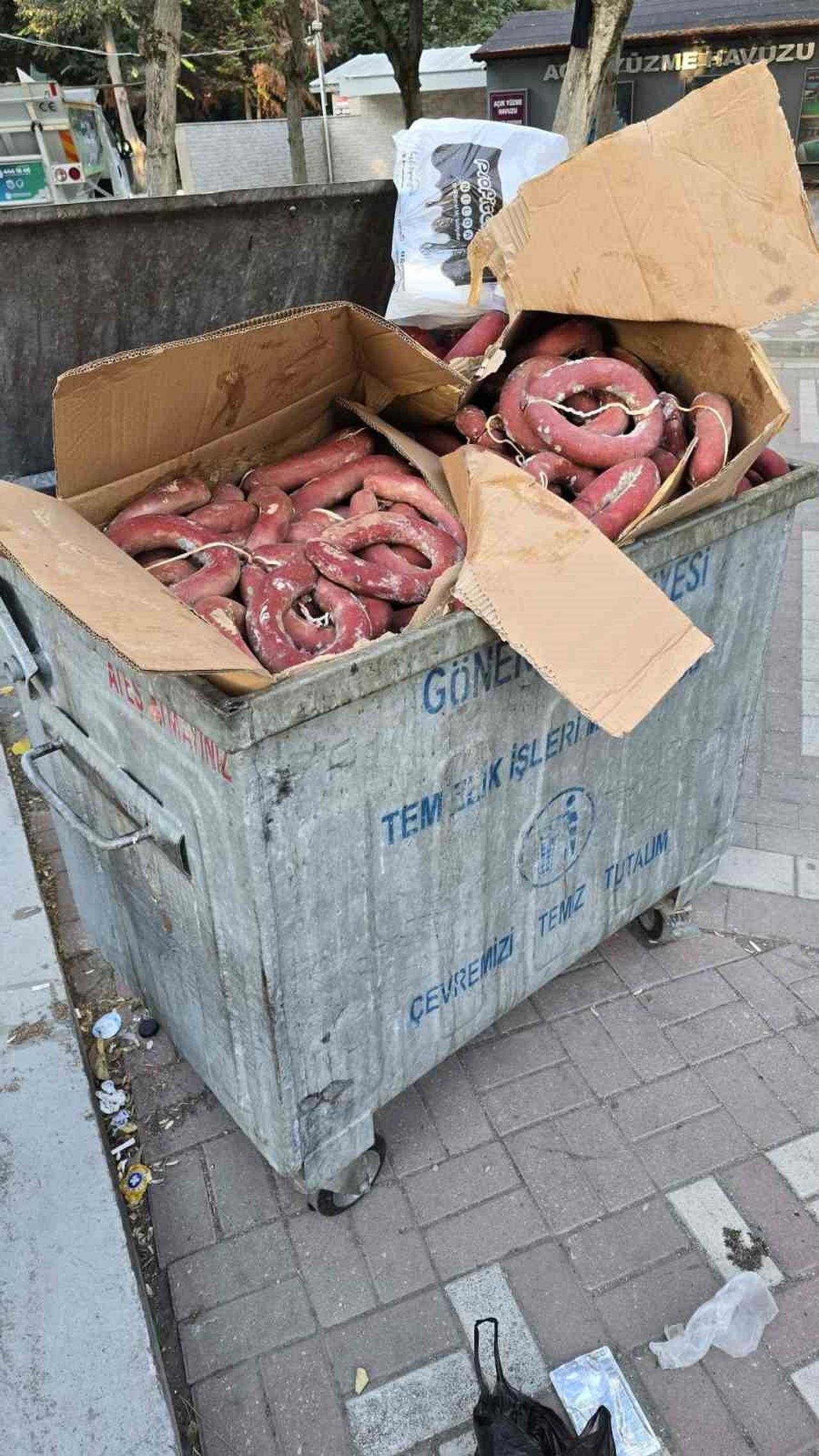 GÖNEN OYA VE ÇEYİZ FUARI'NIN TAMAMLANMASININ ARDINDAN FUAR ALANININ YANINDAKİ ÇÖP KONTEYNERİNDE...