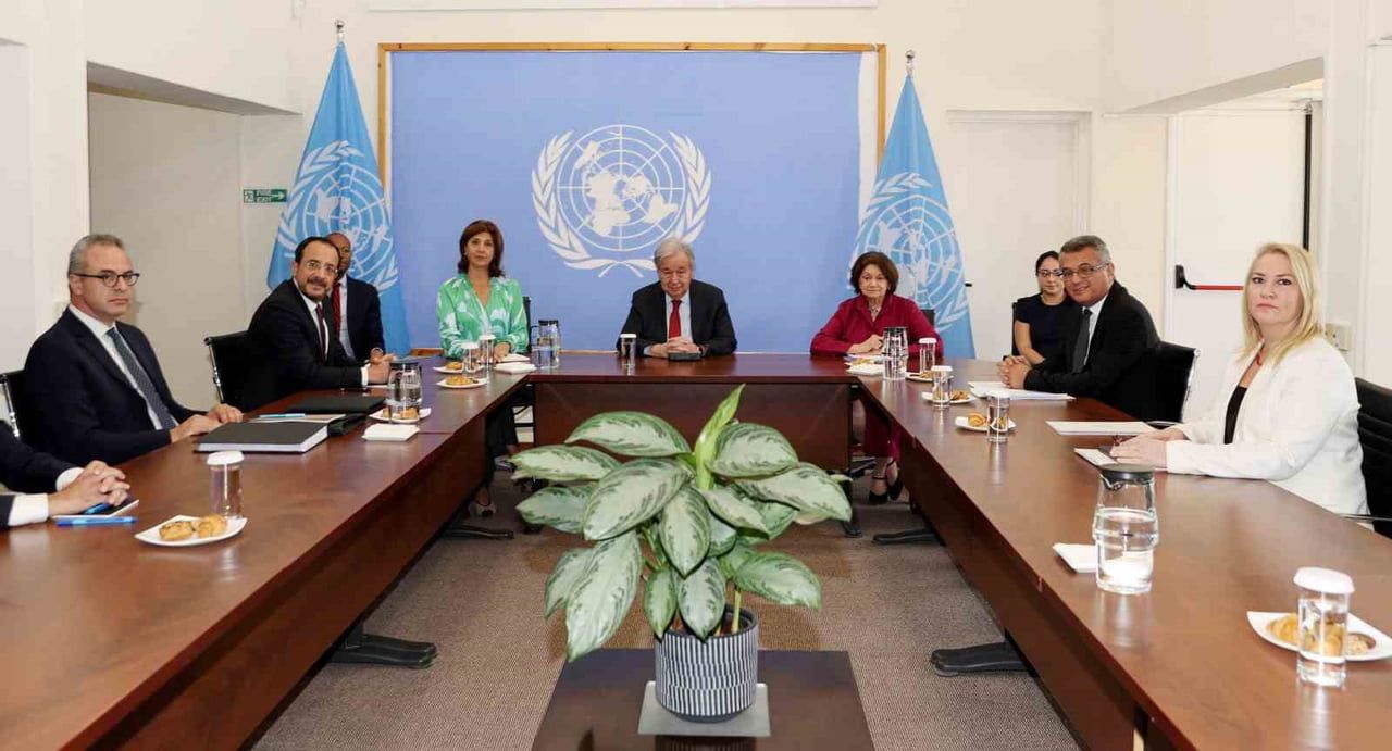 KKTC CUMHURBAŞKANI TUFAN ERHÜRMAN, BM GENEL SEKRETERİ ANTONİO GUTERRES VE GKRY LİDERİ NİKOS...