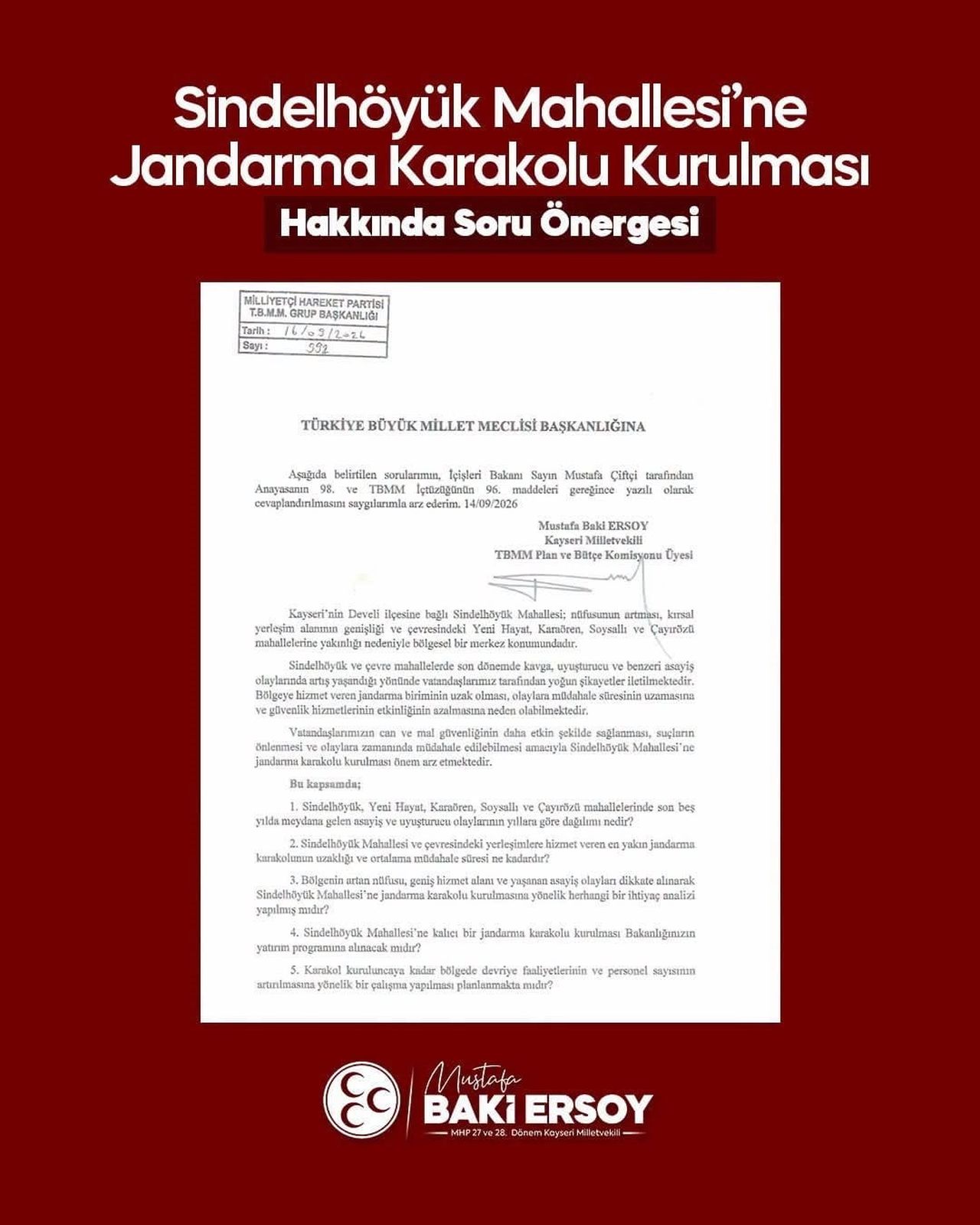 MİLLİYETÇİ HAREKET PARTİSİ (MHP) KAYSERİ MİLLETVEKİLİ BAKİ ERSOY, DEVELİ İLÇESİNE BAĞLI...