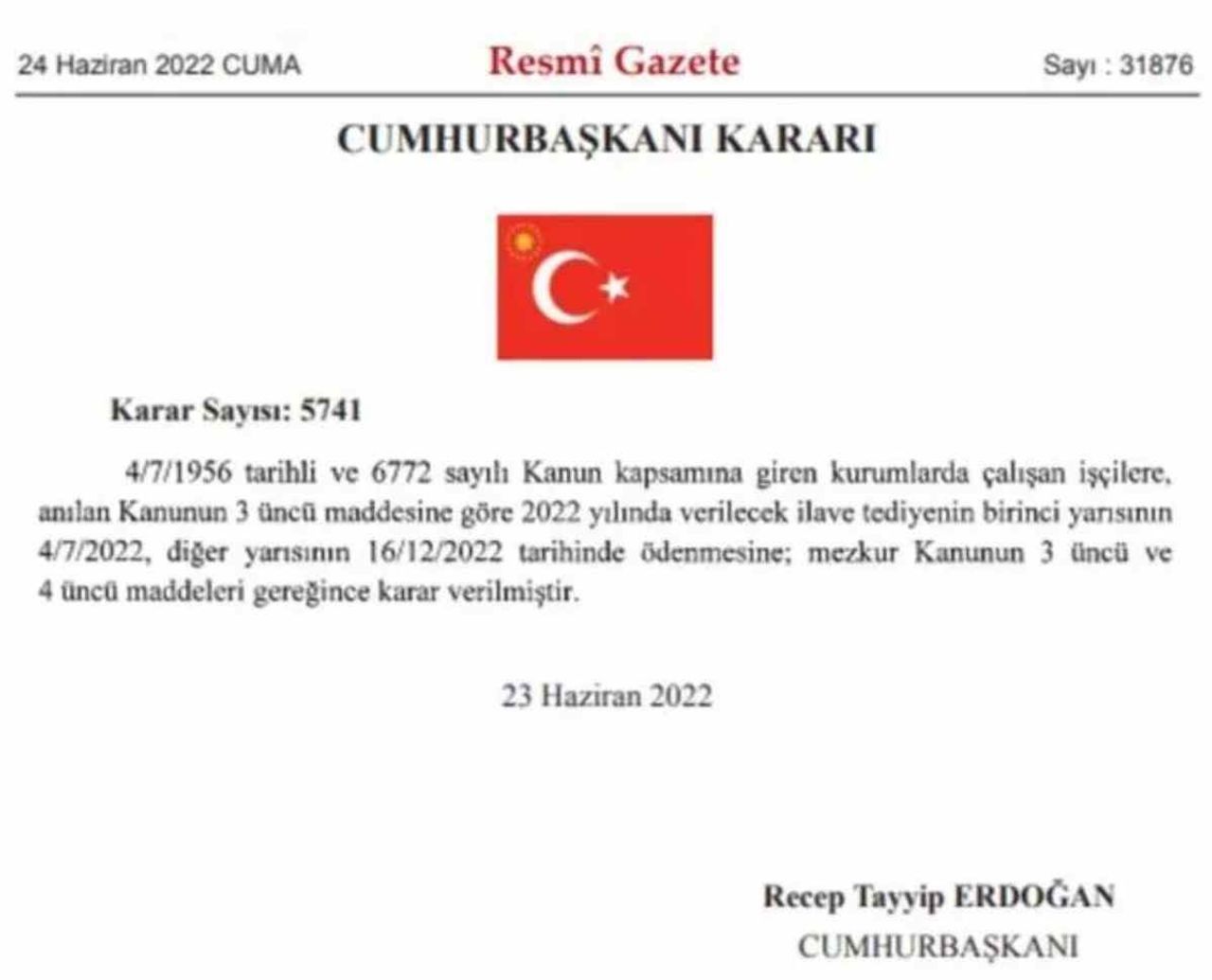 24 Haziran 2022 tarihli Resmi Gazete