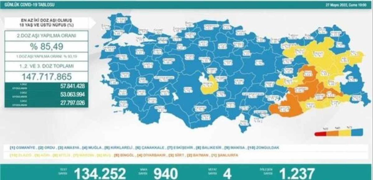 27 Mayıs koronavirüs tablosu