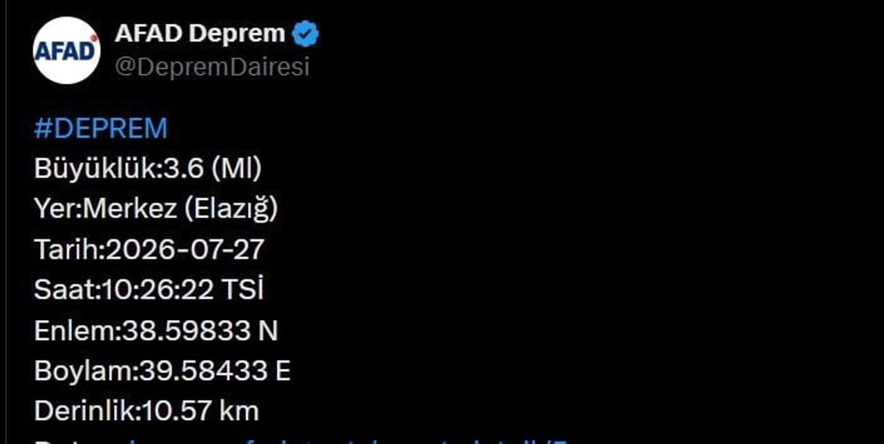 ELAZIĞ’DA 3.6 BÜYÜKLÜĞÜNDE DEPREM MEYDANA GELDİ