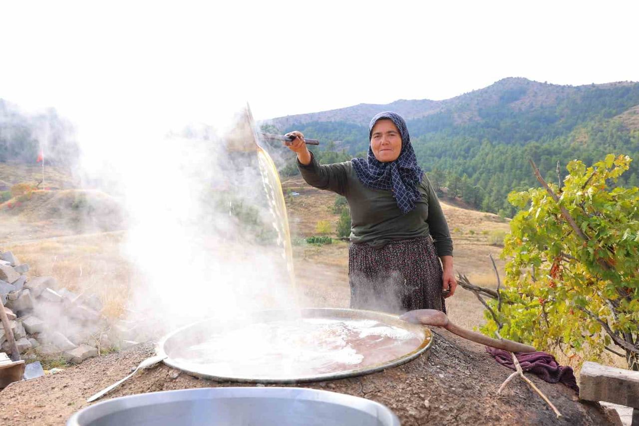 KAHRAMANMARAŞ’IN EKİNÖZÜ İLÇESİNDE KÖYLÜLER, ÜZÜM BAĞLARINDAN TOPLADIKLARI ÜZÜMLERİ GELENEKSEL...