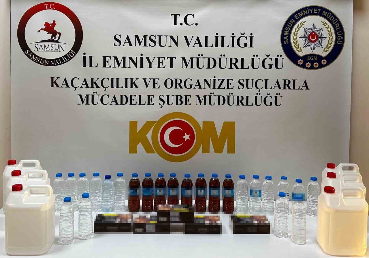 SAMSUN’DA POLİS EKİPLERİNCE İLKADIM İLÇESİNDE GERÇEKLEŞTİRİLEN ÇALIŞMADA 37 LİTRE EL YAPIMI SAHTE...