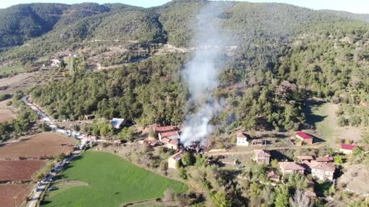 Kastamonu'da ormanın bitişiğinde çıkan yangında 2 katlı ev küle döndü