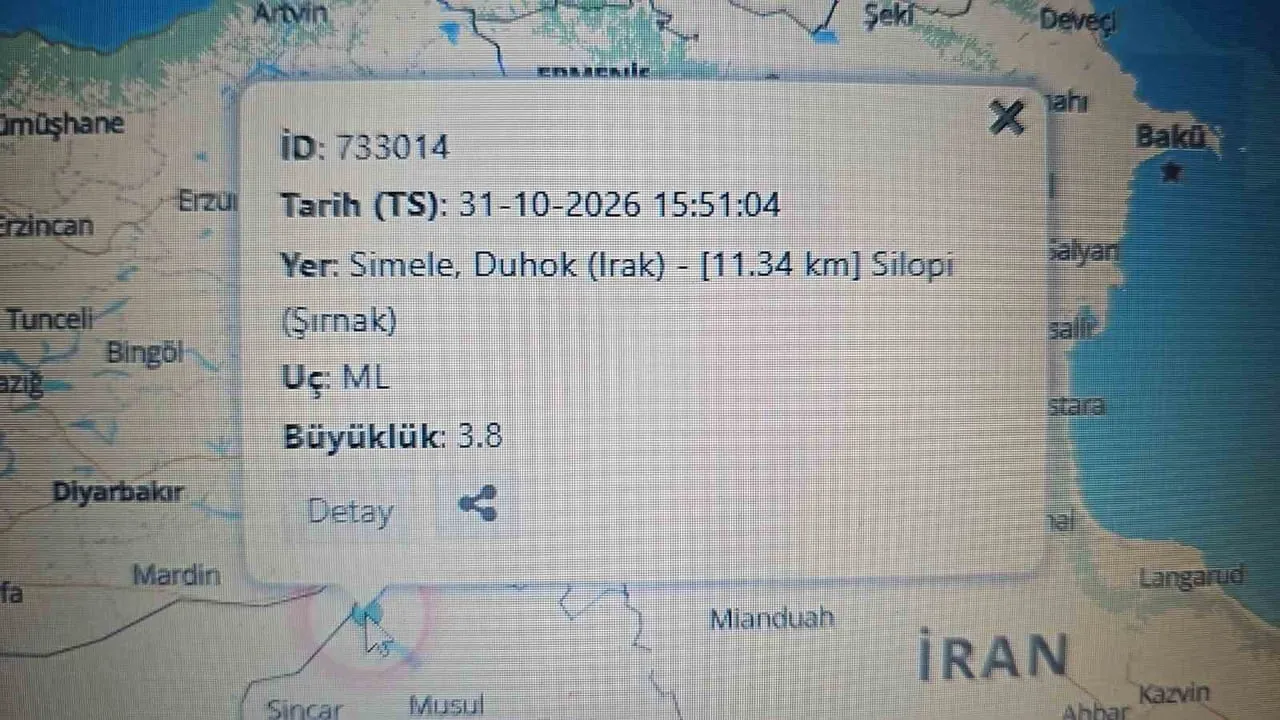 IRAK'IN DUHOK KENTİNE BAĞLI SİMELE BÖLGESİNDE MEYDANA GELEN 3.8 BÜYÜKLÜĞÜNDEKİ DEPREM, ŞIRNAK'IN...