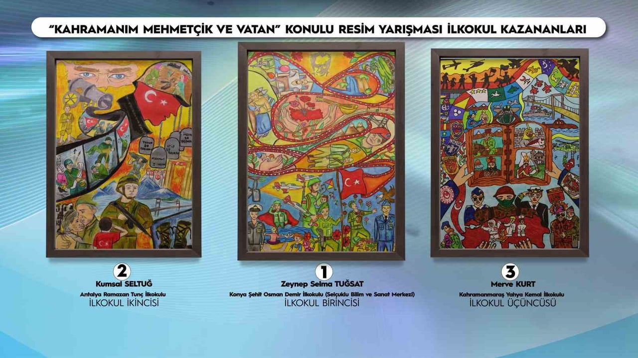 ÖĞRENCİLERİN MEHMETÇİK, VATAN VE BAYRAK SEVGİSİNİ RESİMLERİYLE ANLATTIĞI ‘KAHRAMANIM MEHMETÇİK VE...