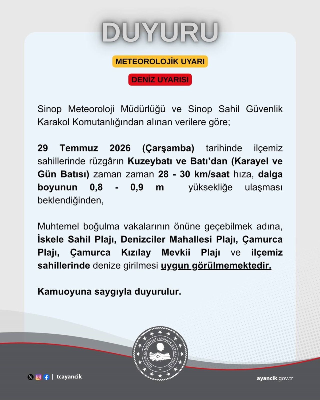 AYANCIK KAYMAKAMLIĞININ AÇIKLAMASI