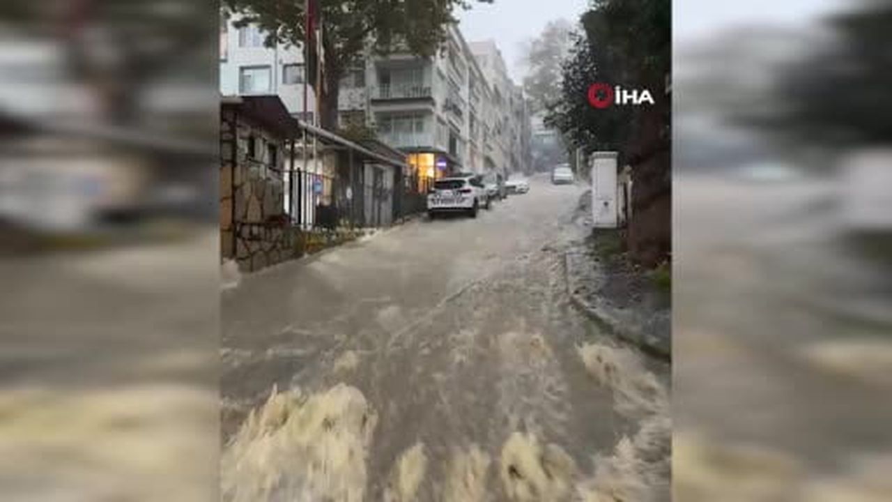 Sarıyer'de şelaleyi andıran görüntüler kamerada