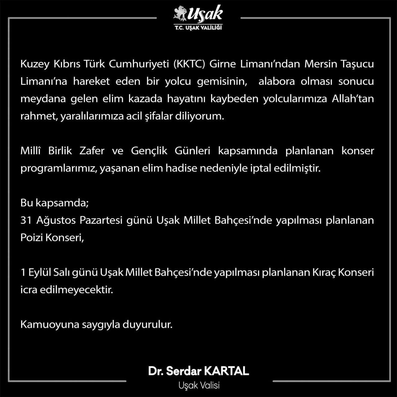 UŞAK VALİLİĞİNCE YAPILAN PAYLAŞIM.