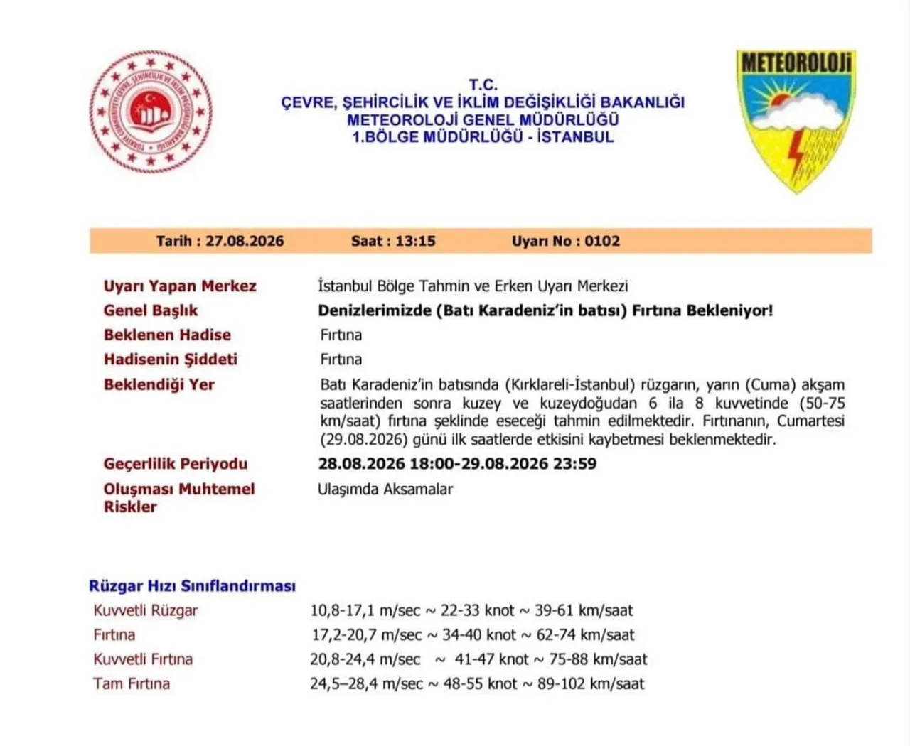 KIRKLARELİ’NİN DEMİRKÖY VE VİZE İLÇELERİNİN SAHİL KESİMLERİNDE ETKİLİ OLMASI BEKLENEN FIRTINA...