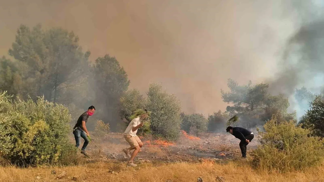 ANTALYA'NIN AKSU İLÇESİNDE DÜN ÖĞLE SAATLERİNDE BAŞLAYAN VE RÜZGAR SEBEBİYLE HIZLA YAYILAN YANGINI...